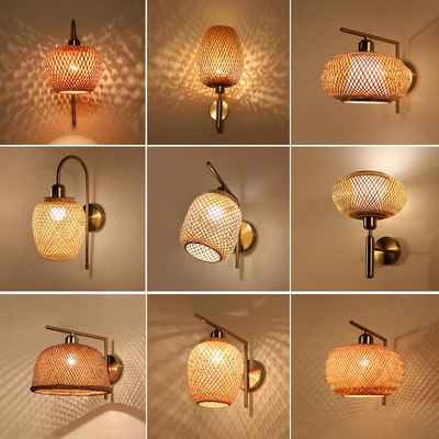 Đèn tường rattan thủ công, 3500K Wicker Rattan đèn điều khiển công tắc