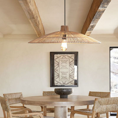 Ống đèn treo tròn rattan tùy chỉnh cho phòng trà Zen