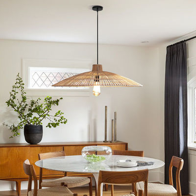 Ống đèn treo tròn rattan tùy chỉnh cho phòng trà Zen