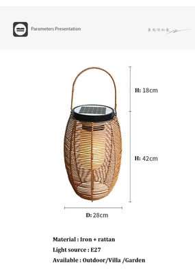 IP65 Rattan Woven Solar Lights, 3500K Rattan năng lượng mặt trời Garden Lantern