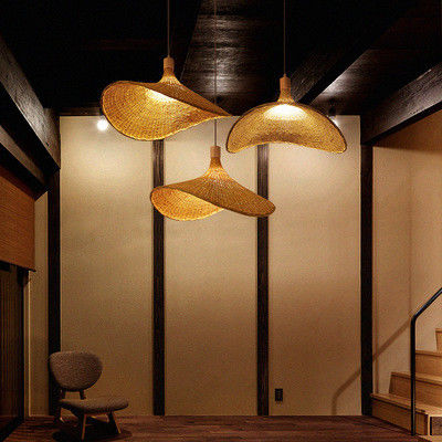 Creative Rattan Pendant Light Big Straw Hat Style 3500K ấm áp trắng CCT