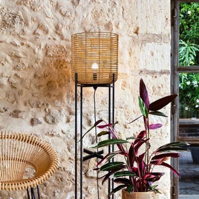 4 chân Wicker đèn sàn Rattan cho không khí phòng khách