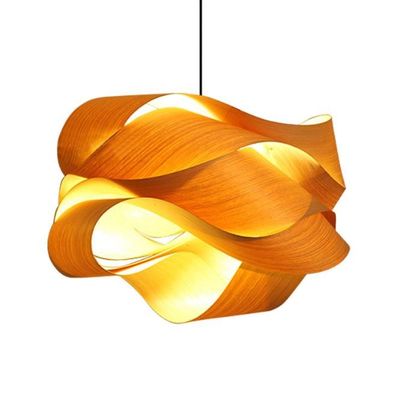 Đèn dây chuyền gỗ rattan Bắc Âu nguồn ánh sáng LED cho phòng khách