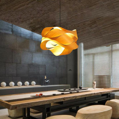 Đèn dây chuyền gỗ rattan Bắc Âu nguồn ánh sáng LED cho phòng khách