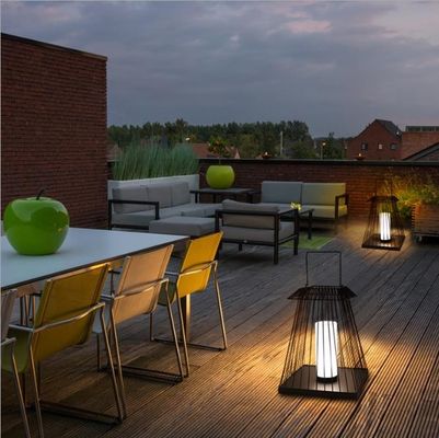 Creative Rattan Floor Lantern Lamp E27 Base Cho Vườn ngoài trời