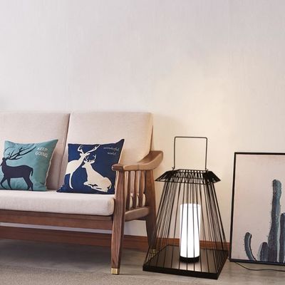 Creative Rattan Floor Lantern Lamp E27 Base Cho Vườn ngoài trời
