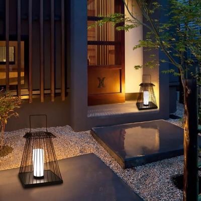 Creative Rattan Floor Lantern Lamp E27 Base Cho Vườn ngoài trời