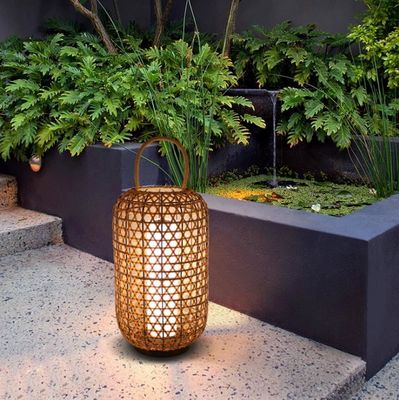 Đèn sàn Rattan chống nước, Đèn đứng Wicker cho ban công ngoài trời