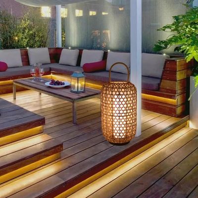 Đèn sàn Rattan chống nước, Đèn đứng Wicker cho ban công ngoài trời
