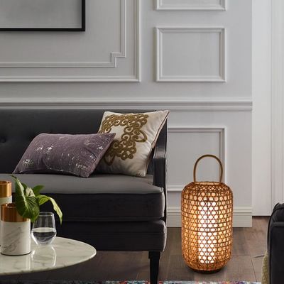 Đèn sàn Rattan chống nước, Đèn đứng Wicker cho ban công ngoài trời
