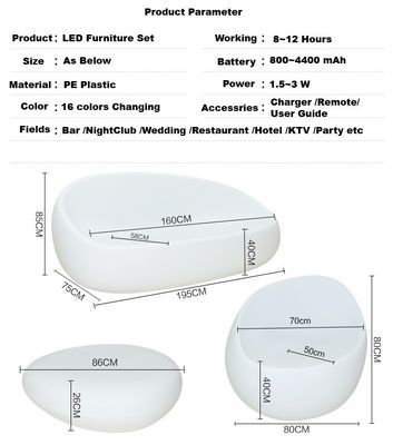chống nước thay đổi màu sắc nhựa Led ghế bàn trà thiết lập